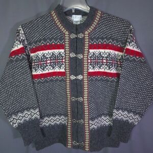 Vintage Willi Smith Shetland Wool Fair Isle Nordic Cardigan Size Small